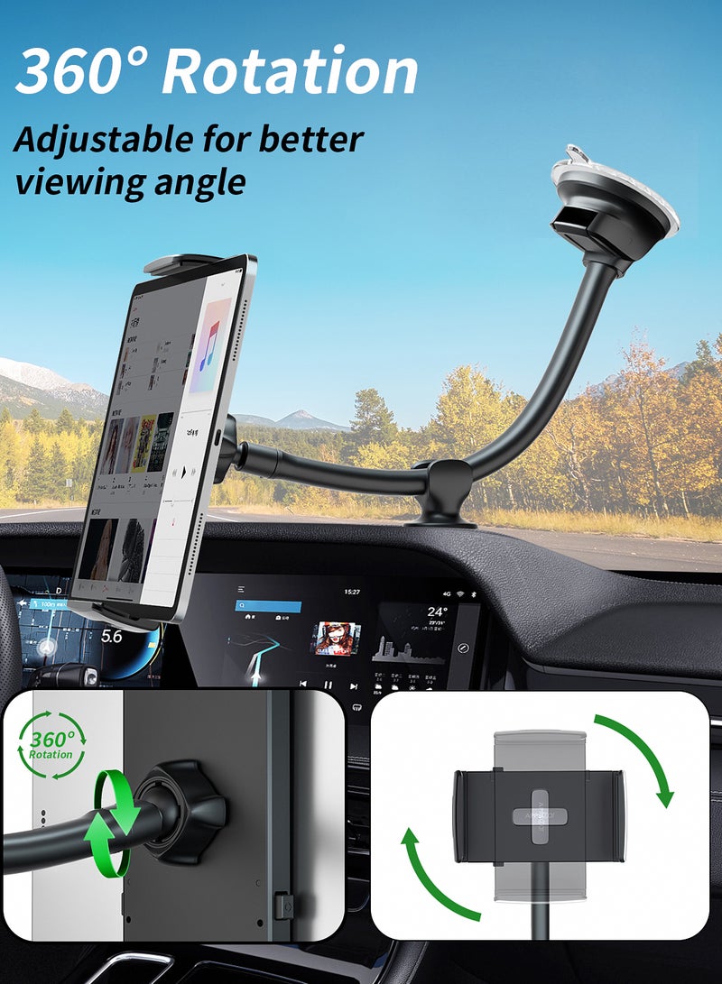 A2C Car Tablet Mount Holder 13" Gooseneck Extension Long Arm Windshield Vehicle Mount Compatible 7-11 inch Tablet Sticky Gel Suction Cup Cell Phone Holder SUV Truck Lift Uber Driver 2 in 1 - Image 2